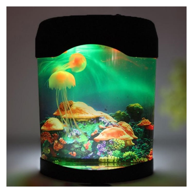 Creative Aquatic Mini Jelly Fish Tank LED Water Lamp Mood Night Light-3