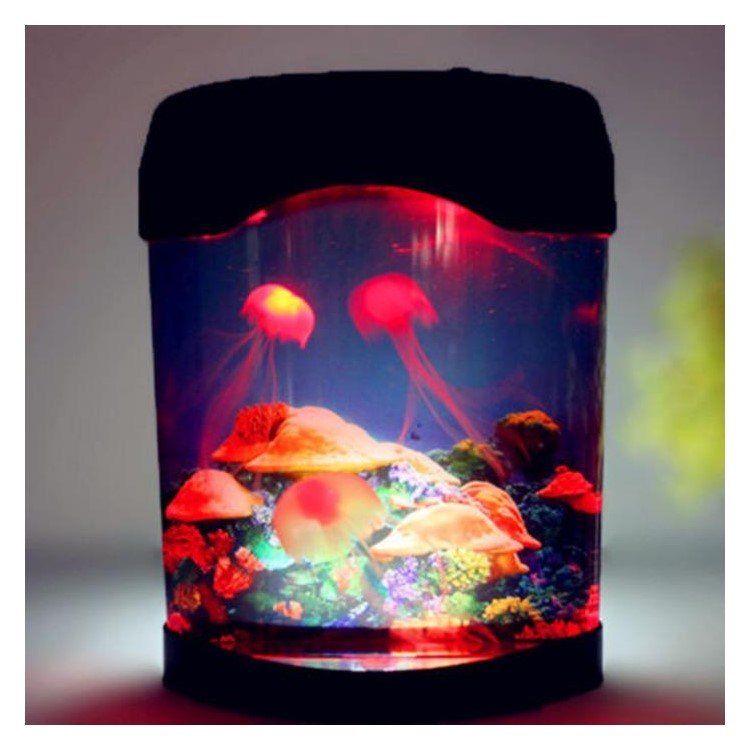 Creative Aquatic Mini Jelly Fish Tank LED Water Lamp Mood Night Light-5