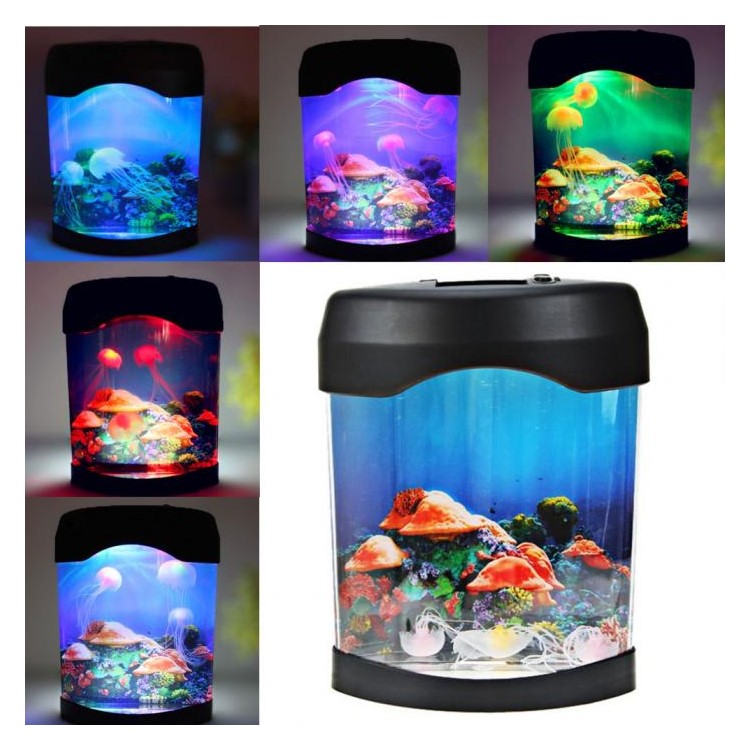 Creative Aquatic Mini Jelly Fish Tank LED Water Lamp Mood Night Light-6