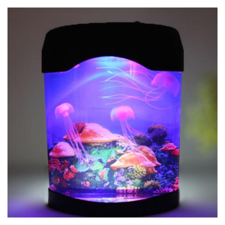 Creative Aquatic Mini Jelly Fish Tank LED Water Lamp Mood Night Light-7