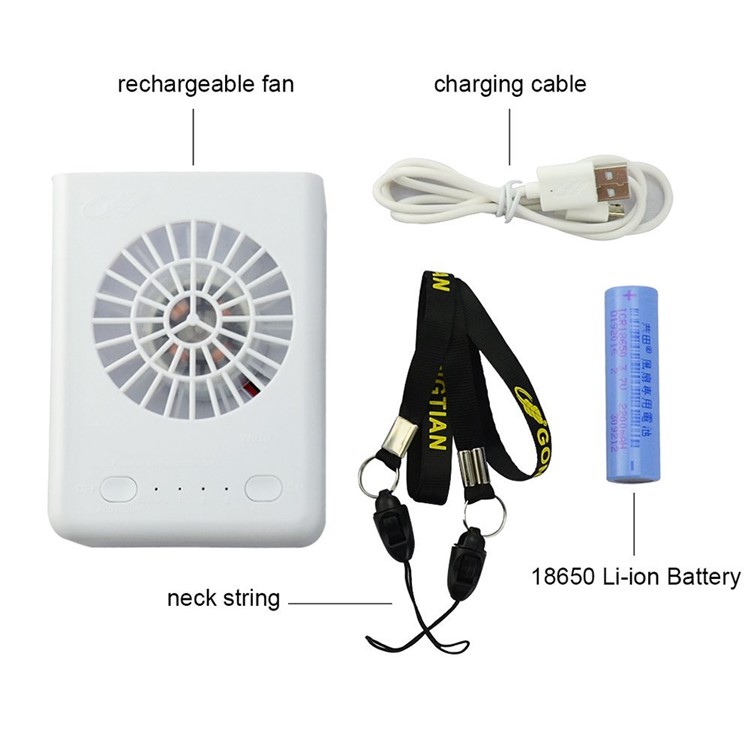 W910 Portable Necklace 3 Speeds Personal Cooling Fan with 18650 Li-ion Battery - White-6