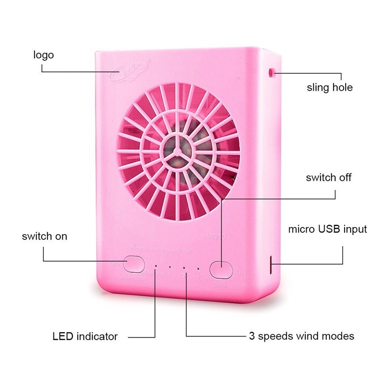 W910 Portable Strong Wind Rechargeable Turbo Fan Fan with 3 Wind Speeds - Pink-5