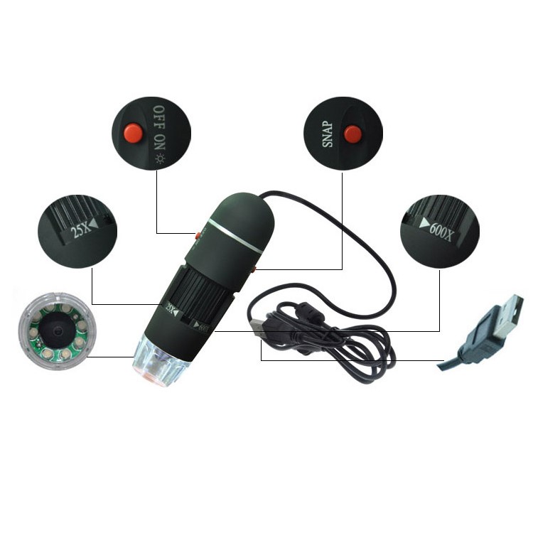 Microscopio Digitale USB Endoscopio Ingrandimento 25X-600X 8-LED Mini Fotocamera Per Mac Finestra Android-9