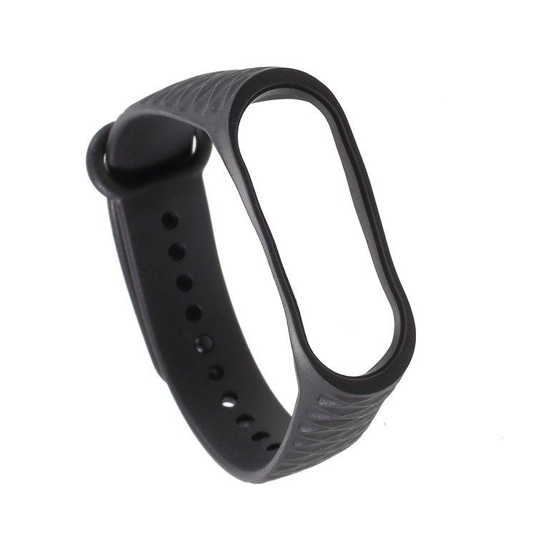 Rhombus Texture Soft TPU Wrist Strap Replacement for Xiaomi Mi Band 3 - Black-1