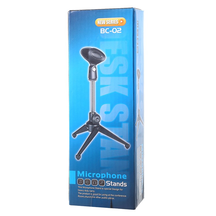 BC-02 Mini Foldable Adjustable Desktop Microphone Tripod Stand - Black-9