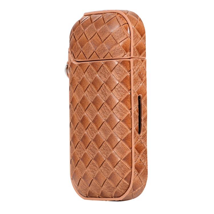 Portable Woven Pattern Leather Protective Cover Case for IQOS 2.0/2.4 Plus Electronic Cigarette - Brown-1