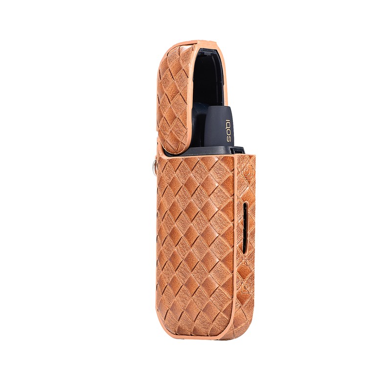 Portable Woven Pattern Leather Protective Cover Case for IQOS 2.0/2.4 Plus Electronic Cigarette - Brown-3
