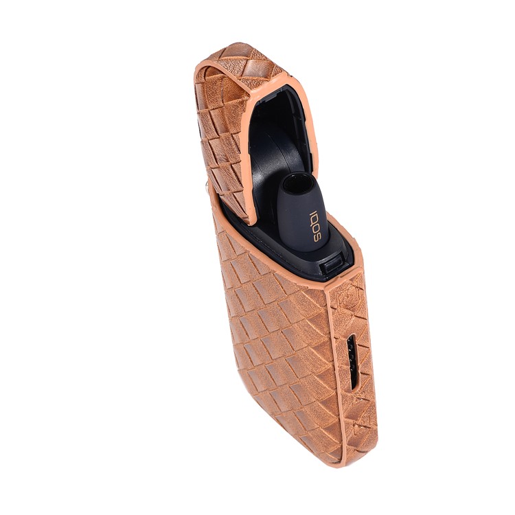 Portable Woven Pattern Leather Protective Cover Case for IQOS 2.0/2.4 Plus Electronic Cigarette - Brown-4