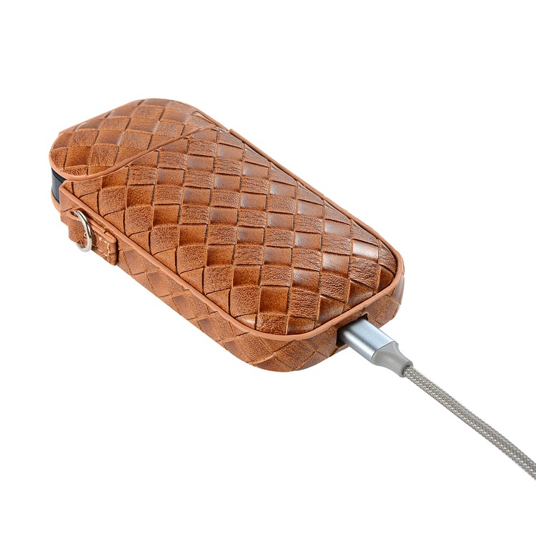 Portable Woven Pattern Leather Protective Cover Case for IQOS 2.0/2.4 Plus Electronic Cigarette - Brown-8