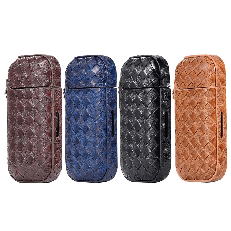 Portable Woven Pattern Leather Protective Cover Case for IQOS 2.0/2.4 Plus Electronic Cigarette - Brown-9