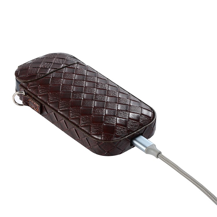 Portable Woven Pattern Leather Protective Cover for IQOS 2.0/2.4 Plus Electronic Cigarette - Coffee-3