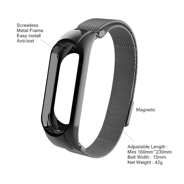 Magnetic Milanese Metal Steeless Bracelet Wrist Band for Xiaomi Mi Band 3 - Black-3