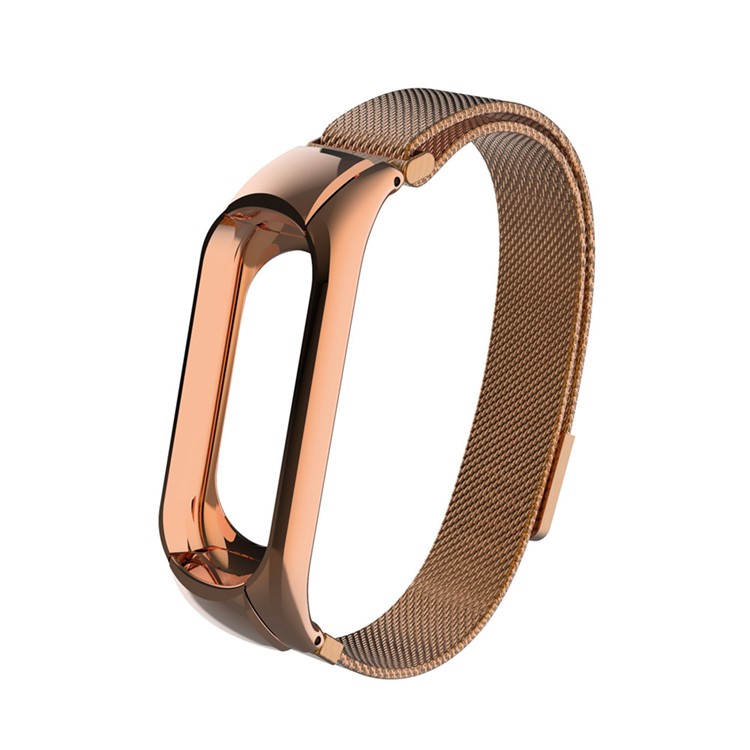 Magnetic Milanese Metal Steeless Protective Bracelet Wrist Band for Xiaomi Mi Band 3 - Rose Gold-1