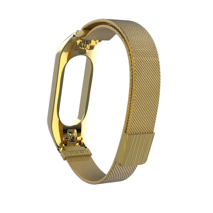 Magnetic Milanese Metal Steeless Bracelet Wrist Band Replacement for Xiaomi Mi Band 3 - Gold-2