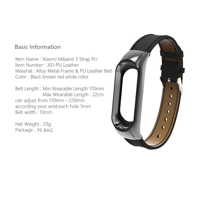 Classic PU Leather Bracelet Wrist Band with Protective Frame for Xiaomi Mi Band 3 - Black-2
