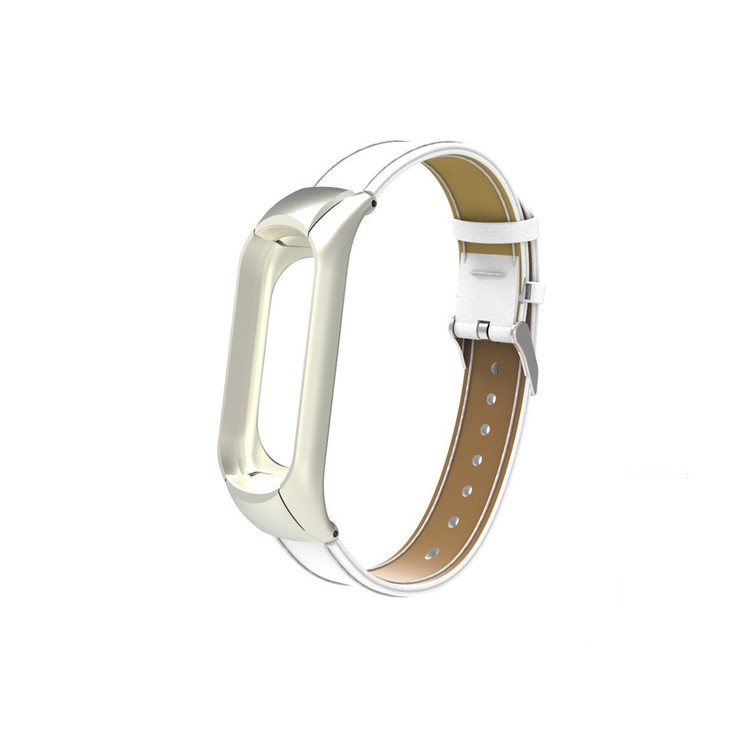 Classic PU Leather Bracelet Wrist Strap with Protective Frame for Xiaomi Mi Band 3 - White-1