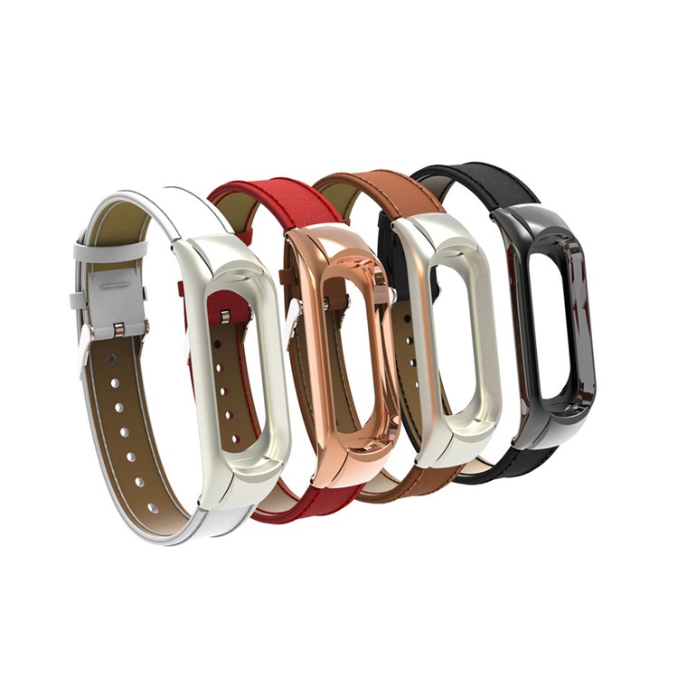 Classic PU Leather Bracelet Wrist Strap with Protective Frame for Xiaomi Mi Band 3 - White-2