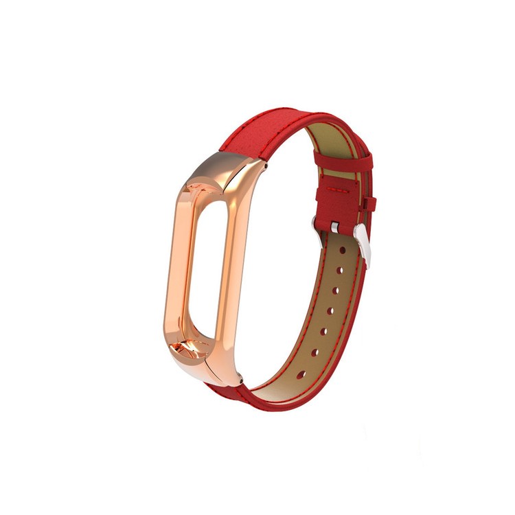 Substituição De Pulseira De Couro De Pulseira De Couro Pu Clássico Com Moldura De Proteção Para Xiaomi Mi Banda 3 - Vermelho-1