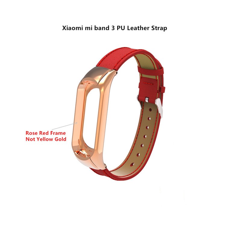 Substituição De Pulseira De Couro De Pulseira De Couro Pu Clássico Com Moldura De Proteção Para Xiaomi Mi Banda 3 - Vermelho-2