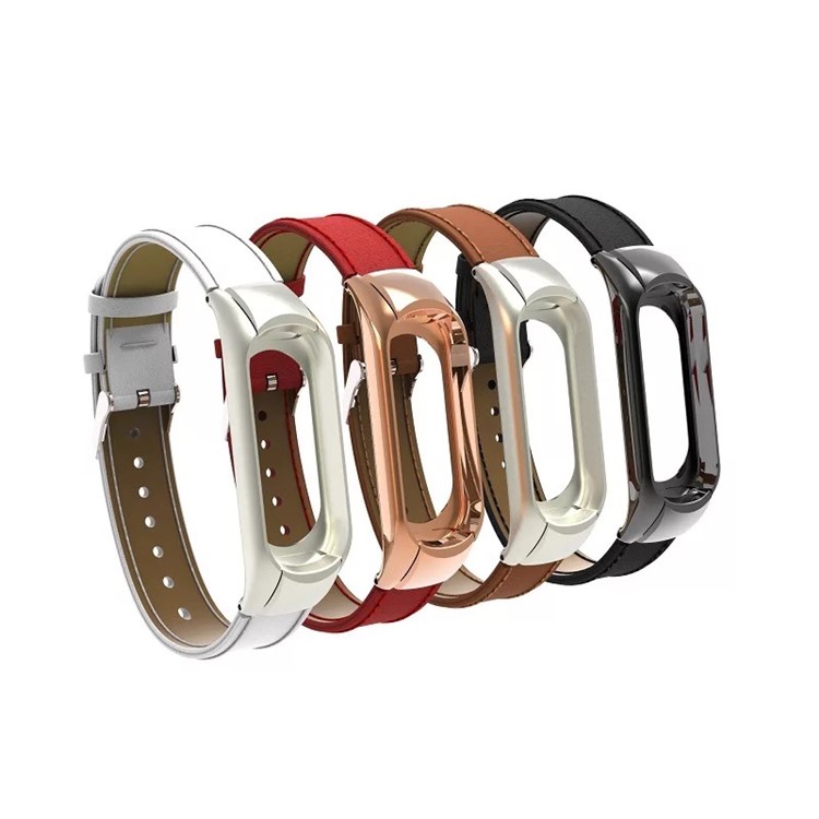 Substituição De Pulseira De Couro De Pulseira De Couro Pu Clássico Com Moldura De Proteção Para Xiaomi Mi Banda 3 - Vermelho-3