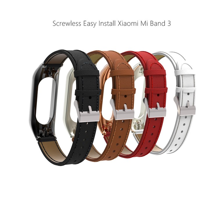 Substituição De Pulseira De Couro De Pulseira De Couro Pu Clássico Com Moldura De Proteção Para Xiaomi Mi Banda 3 - Vermelho-4