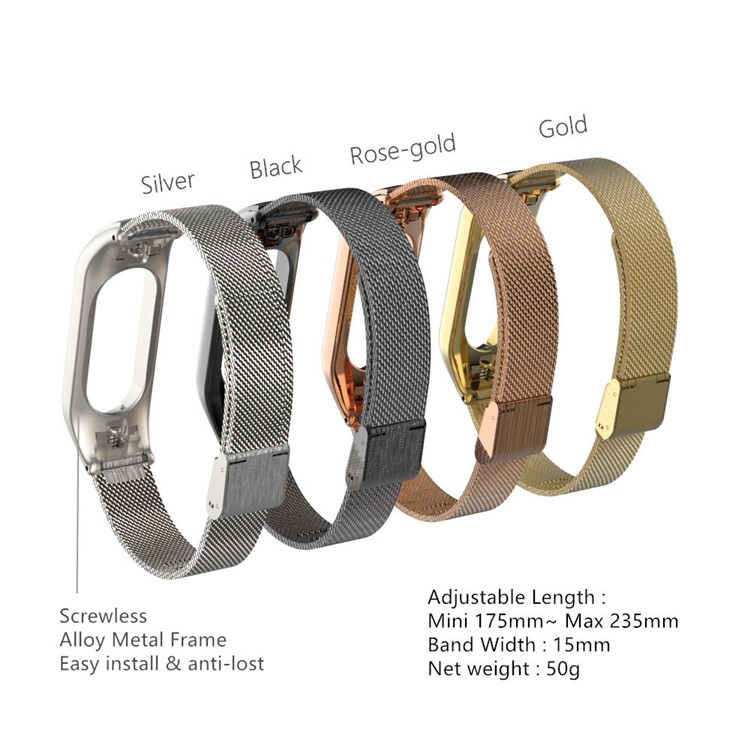 Screwless Metal Mesh Watch Band for Xiaomi Mi Band 3 - Black-4
