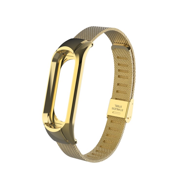 Screwless Metal Mesh Watch Band Part Replacement for Xiaomi Mi Band 3 - Gold-1