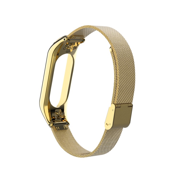 Screwless Metal Mesh Watch Band Part Replacement for Xiaomi Mi Band 3 - Gold-2
