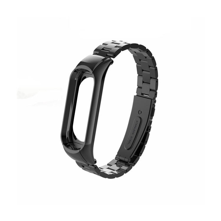 Screwless Three Beads Stainless Steel Band Replacement for Xiaomi Mi Band 3 - Black-1
