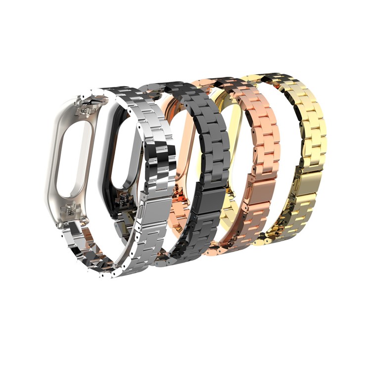 Screwless Three Beads Stainless Steel Band Replacement for Xiaomi Mi Band 3 - Black-3