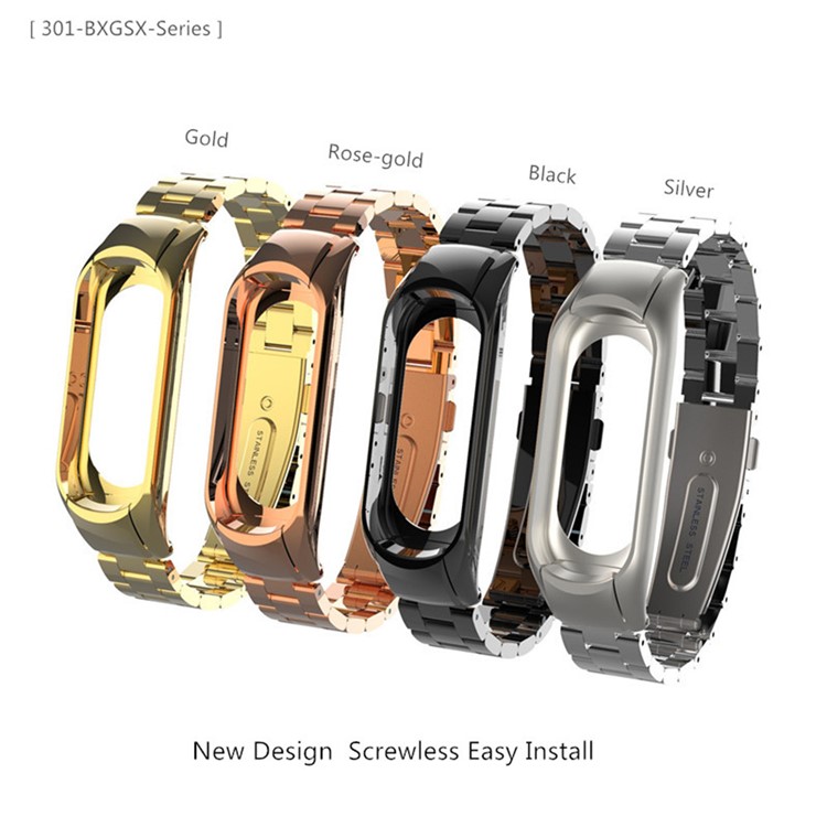 Screwless Three Beads Stainless Steel Band Replacement for Xiaomi Mi Band 3 - Black-4