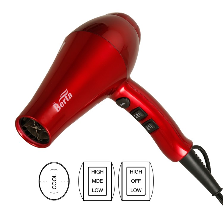 BERTA 104D 1875W Hair Dryer Salon Powerful Ceramic Blow Dryer Pro Far Infrared Heat DC Motor - US Plug / Red-5
