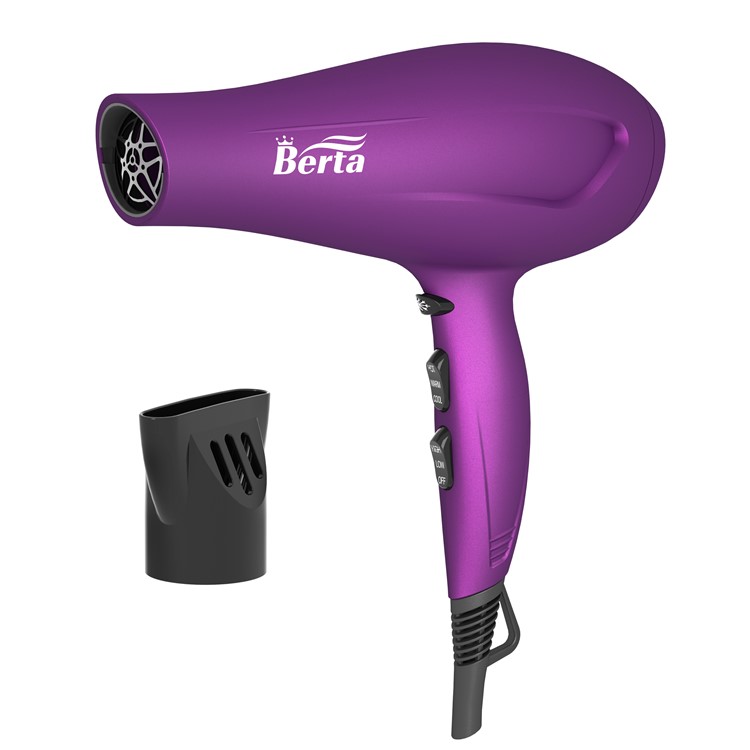 BERTA 021 1875W Hair Dryer Salon Powerful Ceramic Hair Blower Low Noise Fast Dryer Cool Shot Button - US Plug / Purple-1