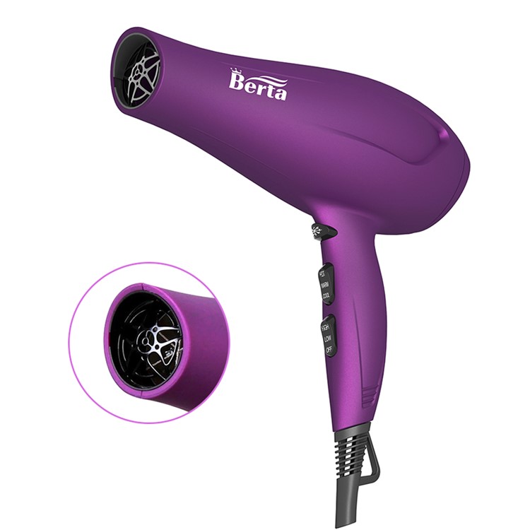BERTA 021 1875W Hair Dryer Salon Powerful Ceramic Hair Blower Low Noise Fast Dryer Cool Shot Button - US Plug / Purple-4