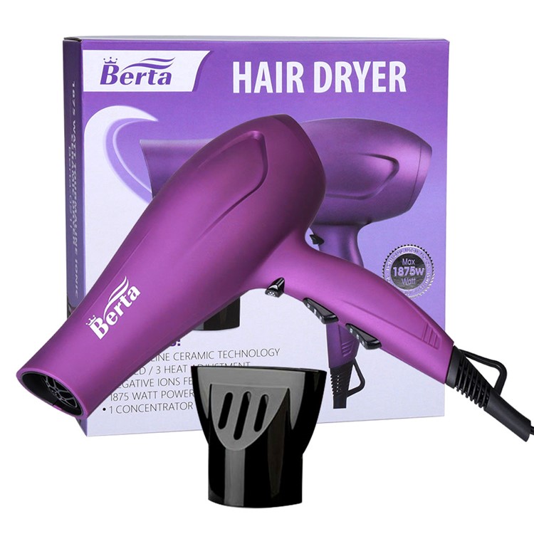 BERTA 021 1875W Hair Dryer Salon Powerful Ceramic Hair Blower Low Noise Fast Dryer Cool Shot Button - US Plug / Purple-6