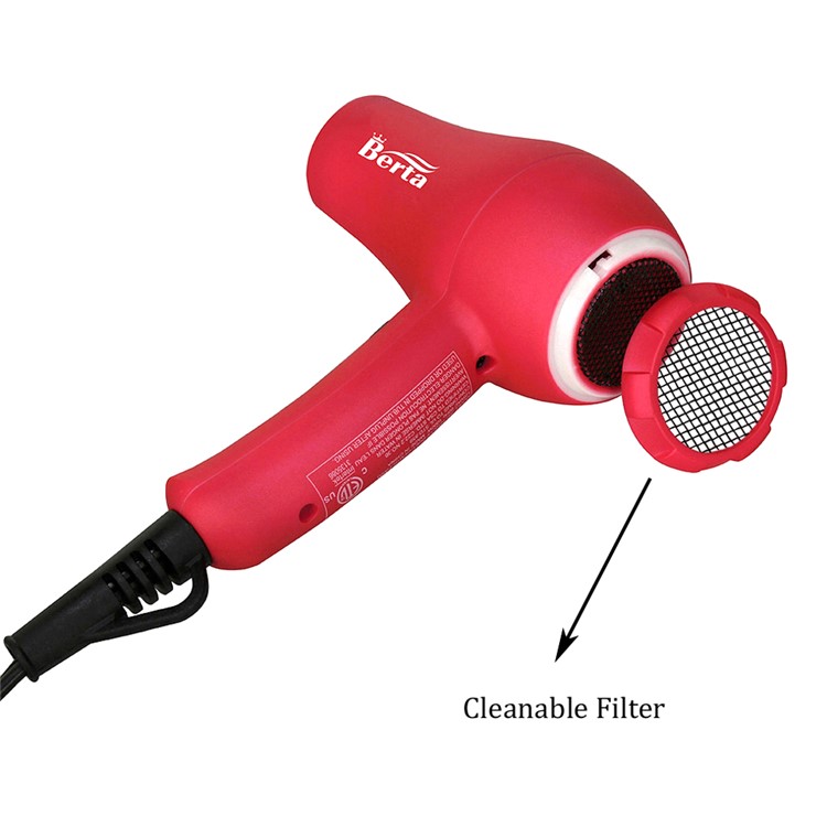 BERTA 101 1000W Mini Hair Dryer Ceramic Travel Blow Dryer DC Motor Ionic Dryer 110-125V - US Plug / Pink-3