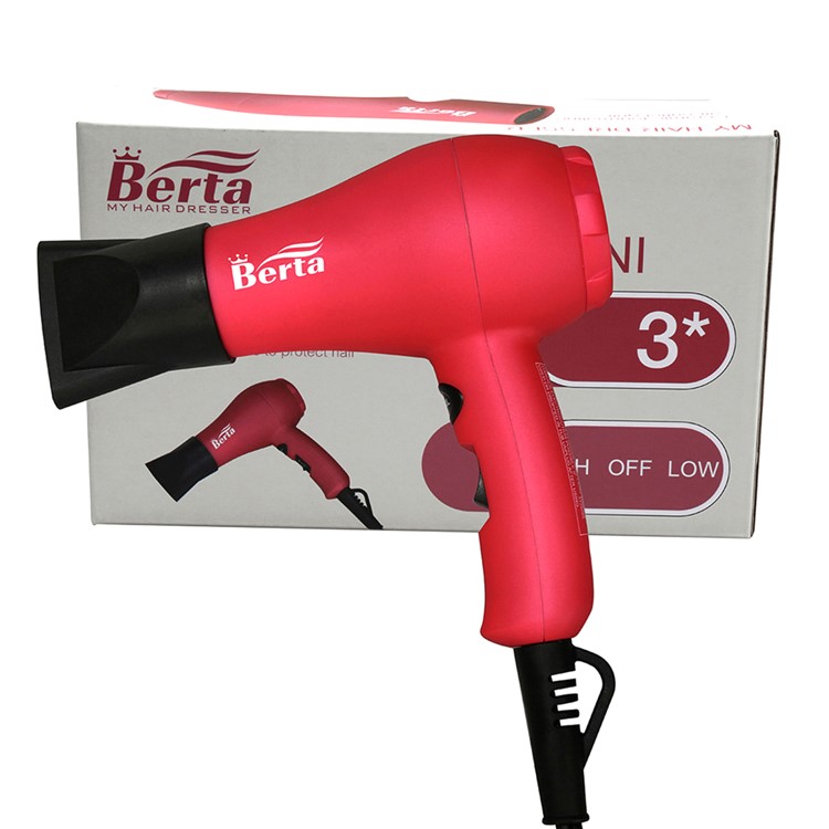 BERTA 101 1000W Mini Hair Dryer Ceramic Travel Blow Dryer DC Motor Ionic Dryer 110-125V - US Plug / Pink-7