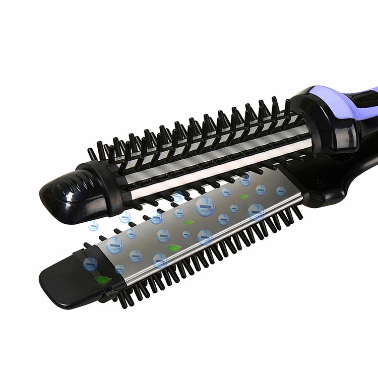 BERTA 059 110-125V Multi-function Professional Hair Flat Iron Hot Brush & Hair Straightener & Curler Ceramic 3 in 1 - US Plug-2