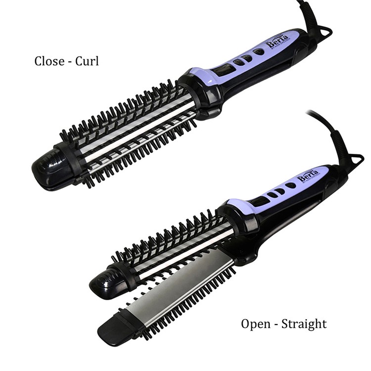 BERTA 059 110-125V Multi-function Professional Hair Flat Iron Hot Brush & Hair Straightener & Curler Ceramic 3 in 1 - US Plug-4