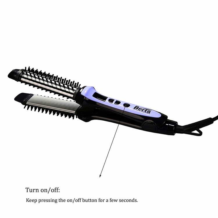 BERTA 059 110-125V Multi-function Professional Hair Flat Iron Hot Brush & Hair Straightener & Curler Ceramic 3 in 1 - US Plug-6
