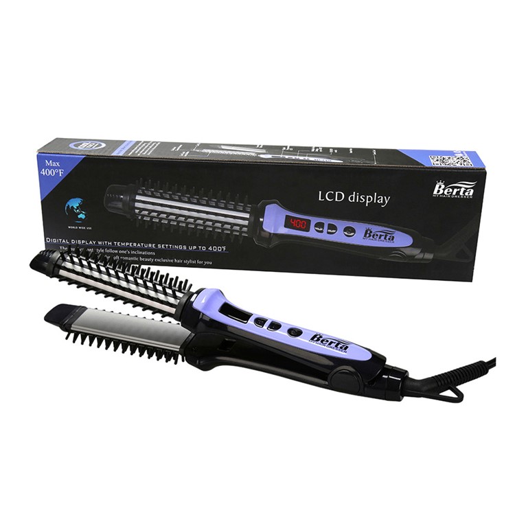 BERTA 059 110-125V Multi-function Professional Hair Flat Iron Hot Brush & Hair Straightener & Curler Ceramic 3 in 1 - US Plug-7