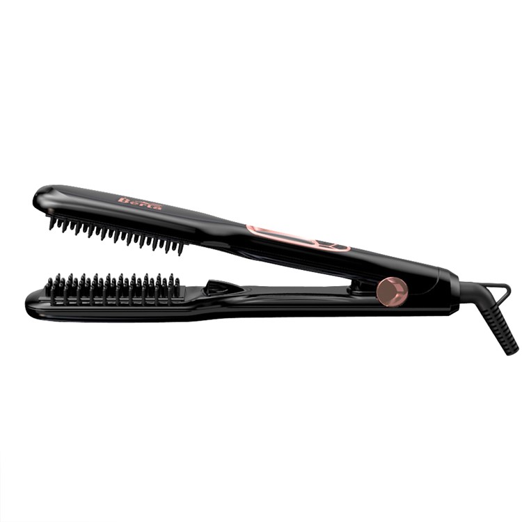 BERTA 804 110-125V Digital Display Temperature Ceramic Hair Straightener Negative Ions Flat Iron Brush with Heat Resistant Glove - US Plug / Black-2