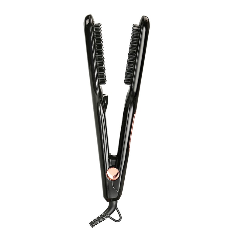 BERTA 804 110-125V Digital Display Temperature Ceramic Hair Straightener Negative Ions Flat Iron Brush with Heat Resistant Glove - US Plug / Black-4