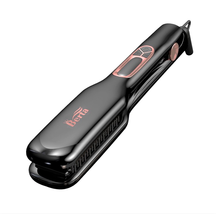 BERTA 804 110-125V Digital Display Temperature Ceramic Hair Straightener Negative Ions Flat Iron Brush with Heat Resistant Glove - US Plug / Black-6