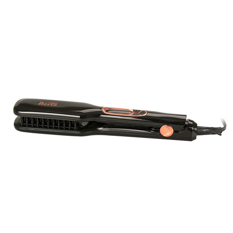 BERTA 804 110-125V Digital Display Temperature Ceramic Hair Straightener Negative Ions Flat Iron Brush with Heat Resistant Glove - US Plug / Black-7