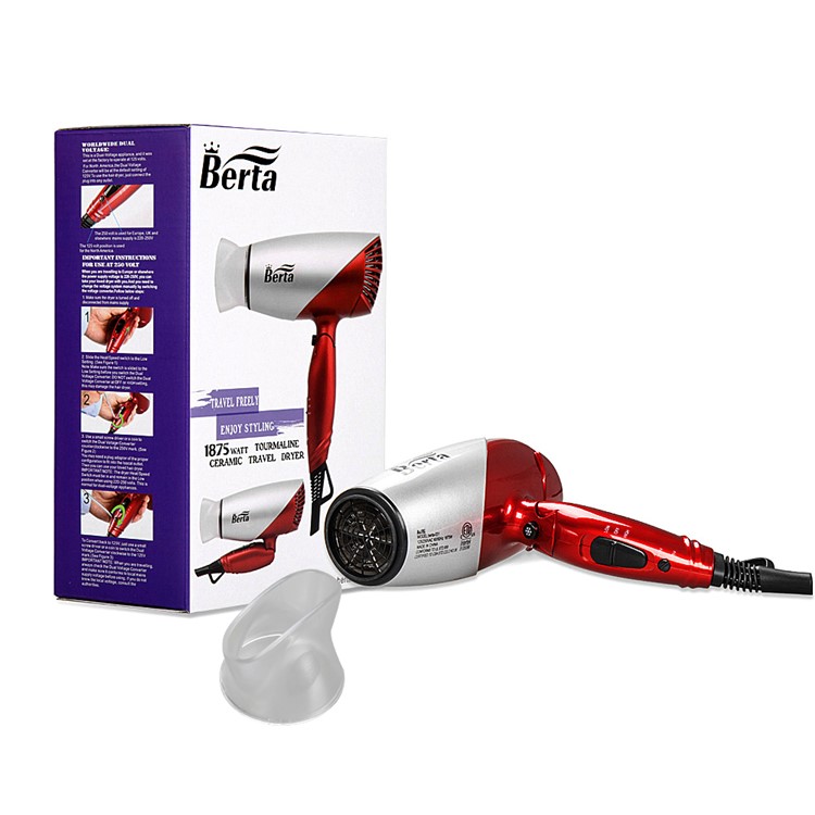 BERTA 031A 1875W Hair Dryer Salon Powerful Ceramic Ionic Hair Blower 110-125V - US Plug / Silver-7