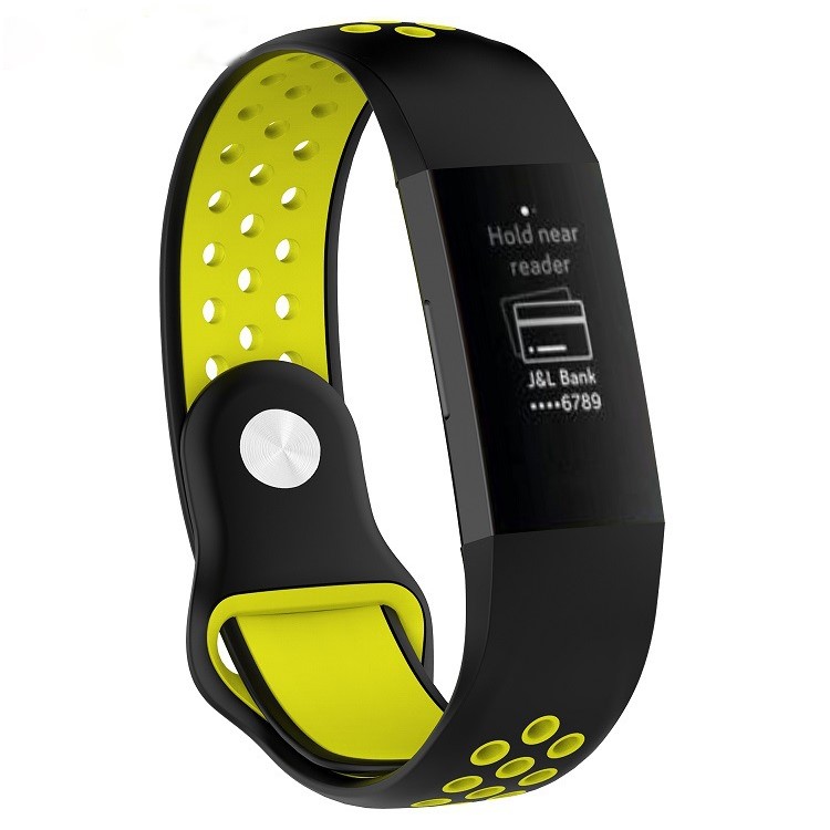 For Fitbit Charge 3 Bi-color Breathable Sports Silicone Strap, Size: S (130-180mm) - Black/Yellow-1