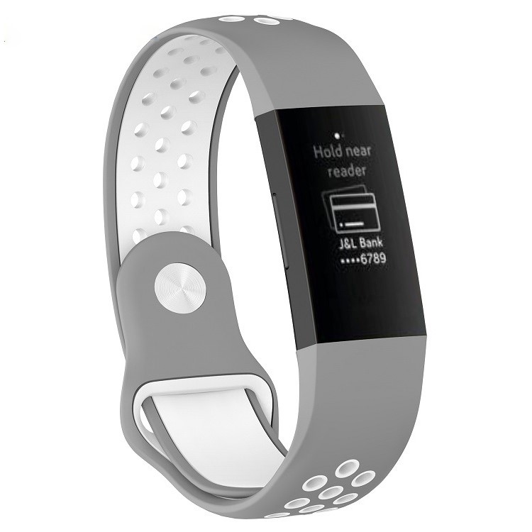 For Fitbit Charge 3 Bi-color Breathable Sports Silicone Watch Band, Size: S (130-180mm) - Grey/White-1