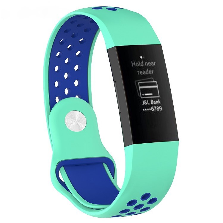 For Fitbit Charge 3 Bi-color Breathable Silicone Sports Wrist Strap, Size: S (130-180mm) - Cyan/Blue-1
