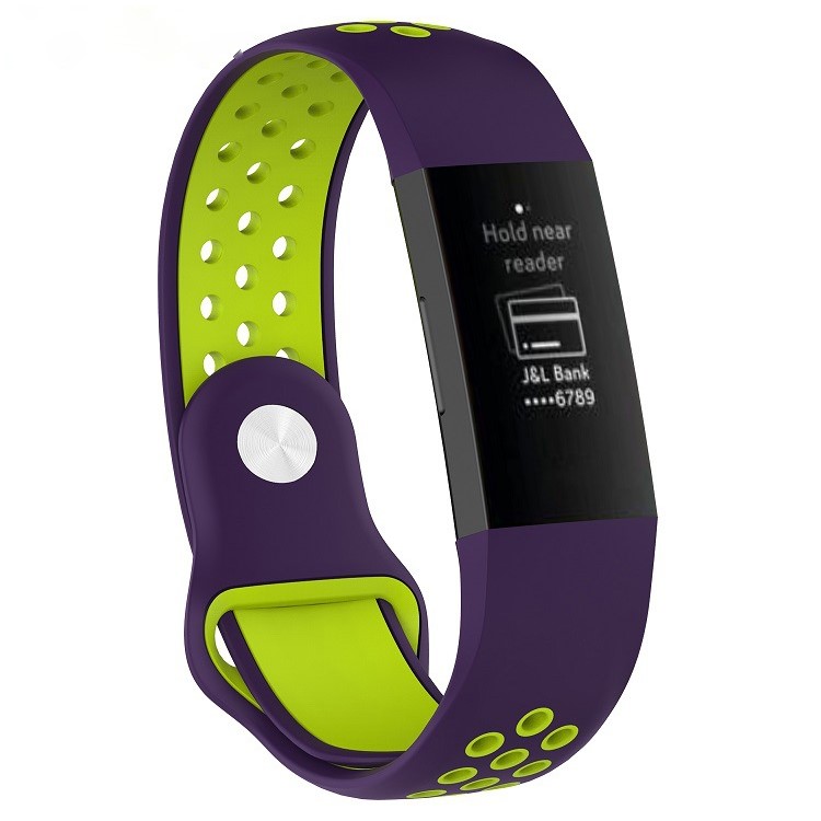 For Fitbit Charge 3 Bi-color Breathable Sports Silicone Band, Size: S (130-180mm) - Purple/Green-1